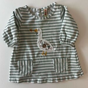Green Stripe Long Sleeve Kids Tunic Tee with Duck Applique, 3 Months, Cotton